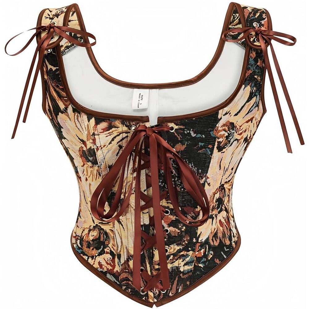 4957 Sexy Vintage 1920s Renaissance Lace Trim Corset Bustier A22028G-Black